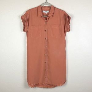 Thread & Supply Orange Frayed Hem Button Down Shirt Dress S